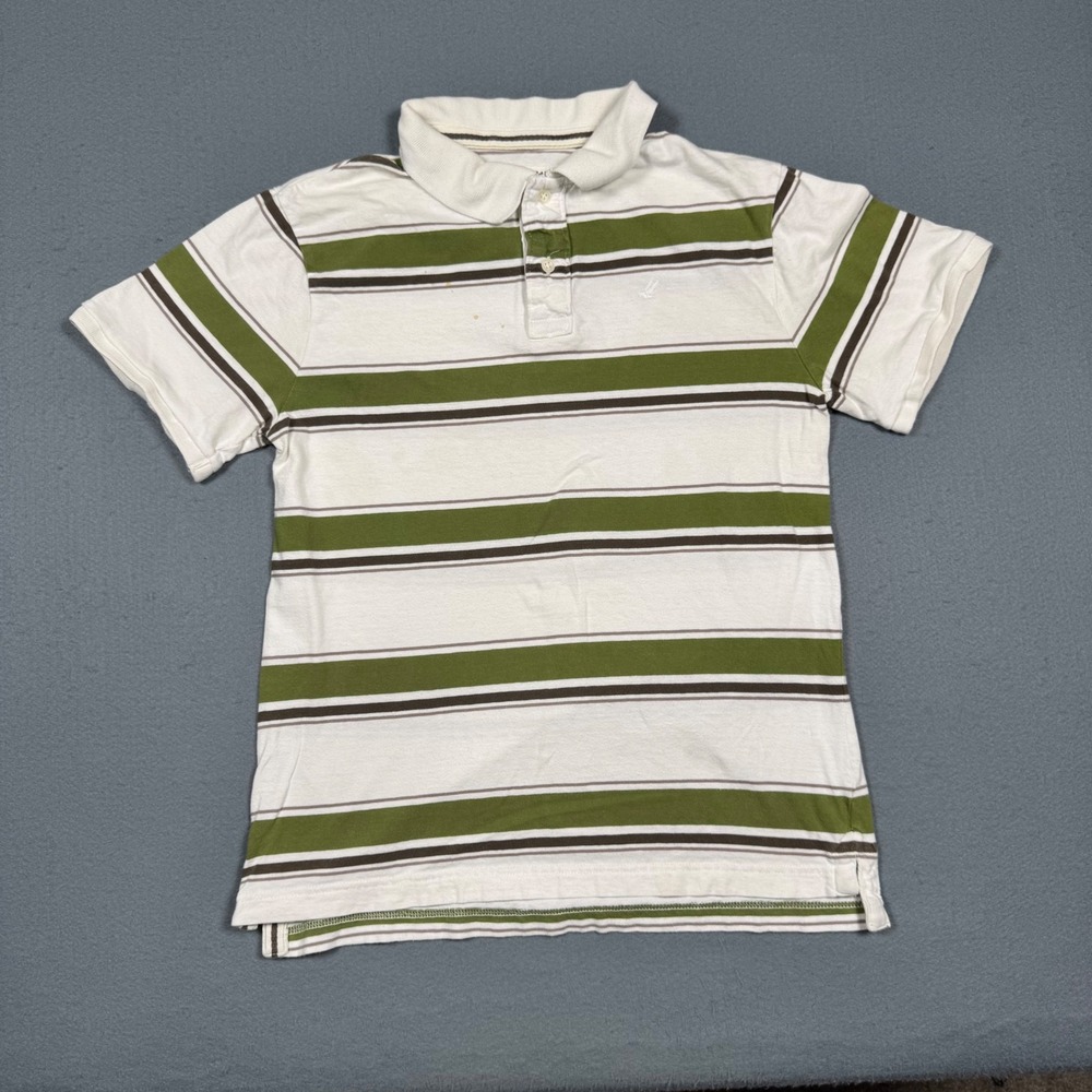 Urban Pipeline Boys XL Polo Shirt White Green Brown Striped Cotton Short Sleeve